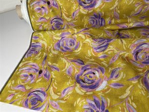 Hør / viscose - karry med akvarel pastel lilla motiv